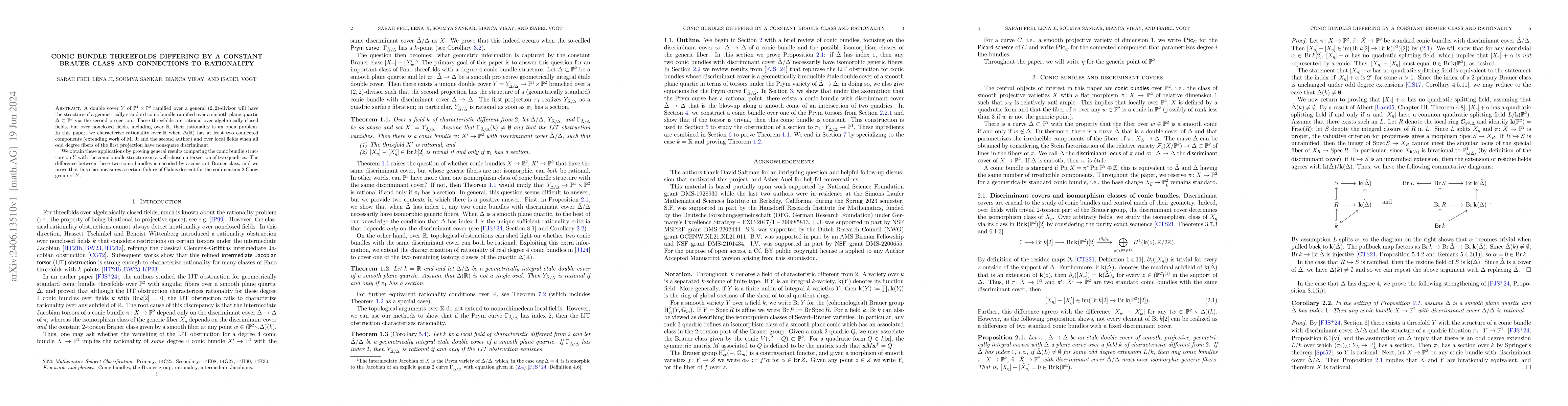 Thumbnail for Conic bundle threefolds differing by a constant Brauer class and
  connections to rationality