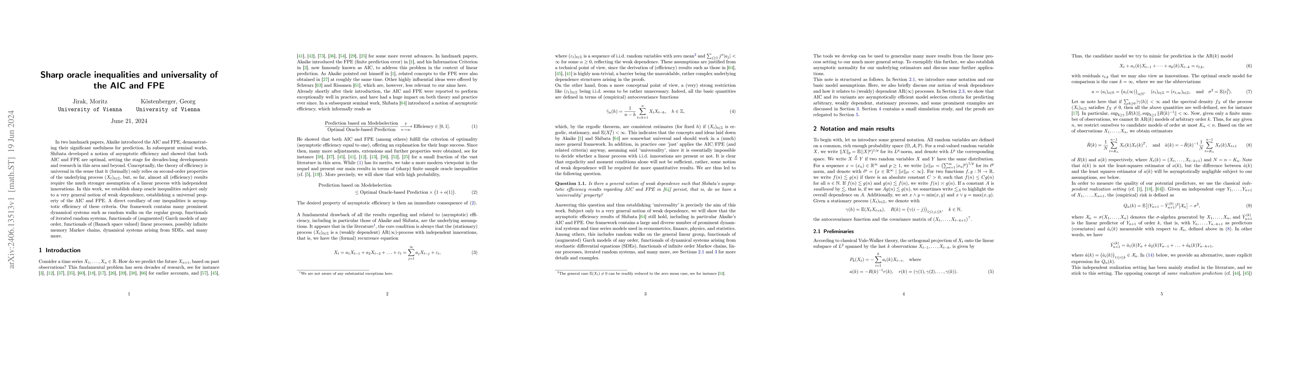Thumbnail for Sharp oracle inequalities and universality of the AIC and FPE