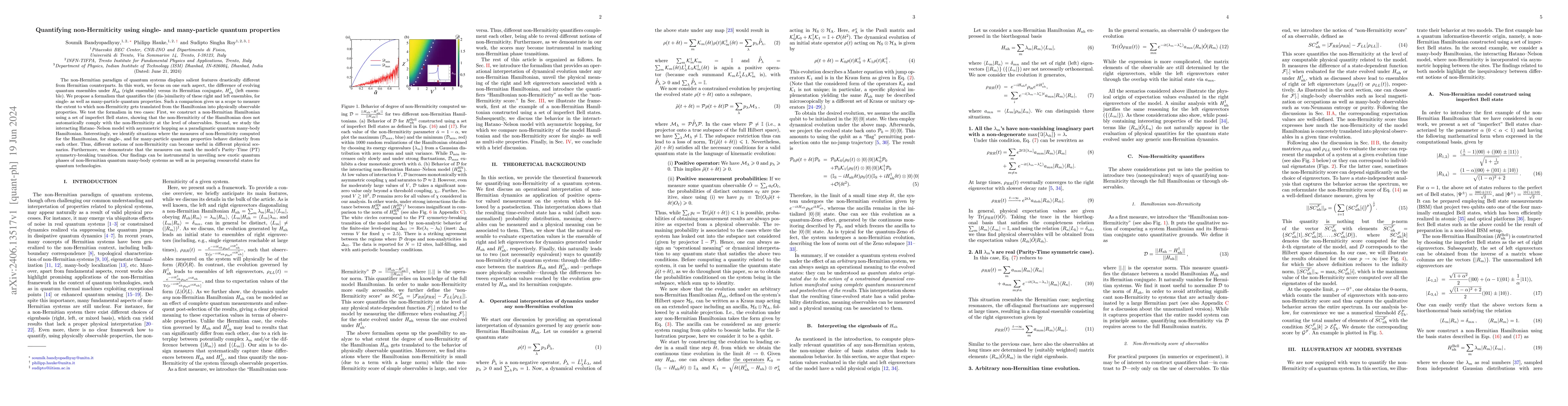 Thumbnail for Quantifying non-Hermiticity using single- and many-particle quantum
  properties