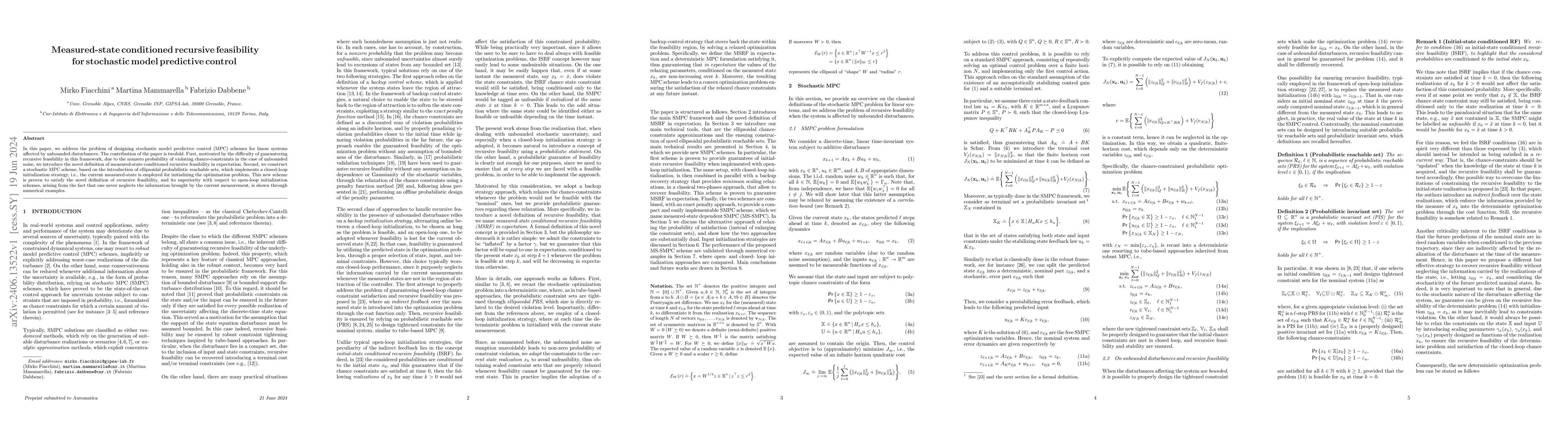 Thumbnail for Measured-state conditioned recursive feasibility for stochastic model
  predictive control