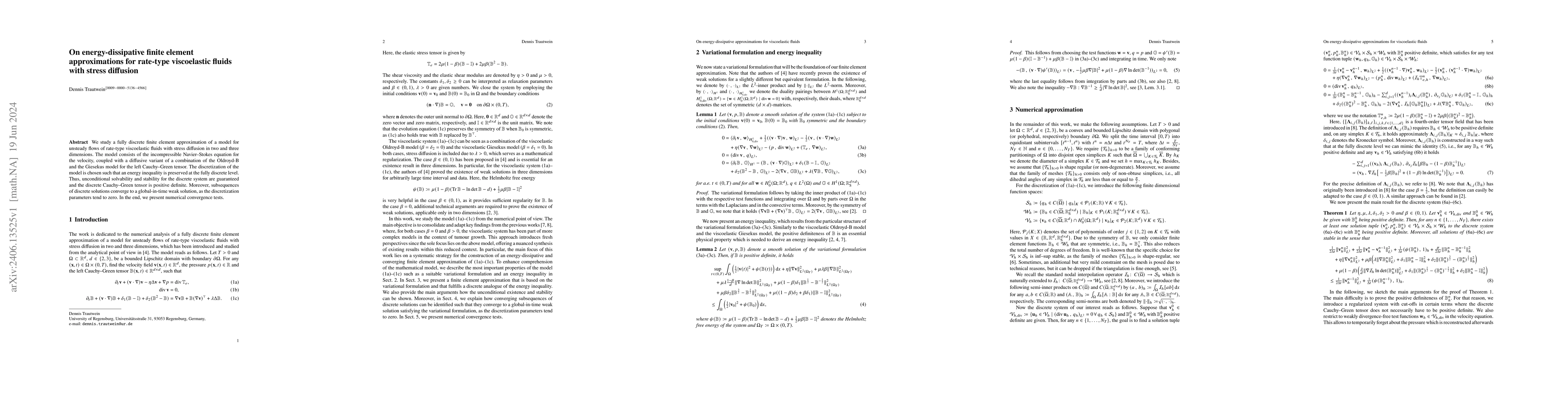 Thumbnail for On energy-dissipative finite element approximations for rate-type
  viscoelastic fluids with stress diffusion