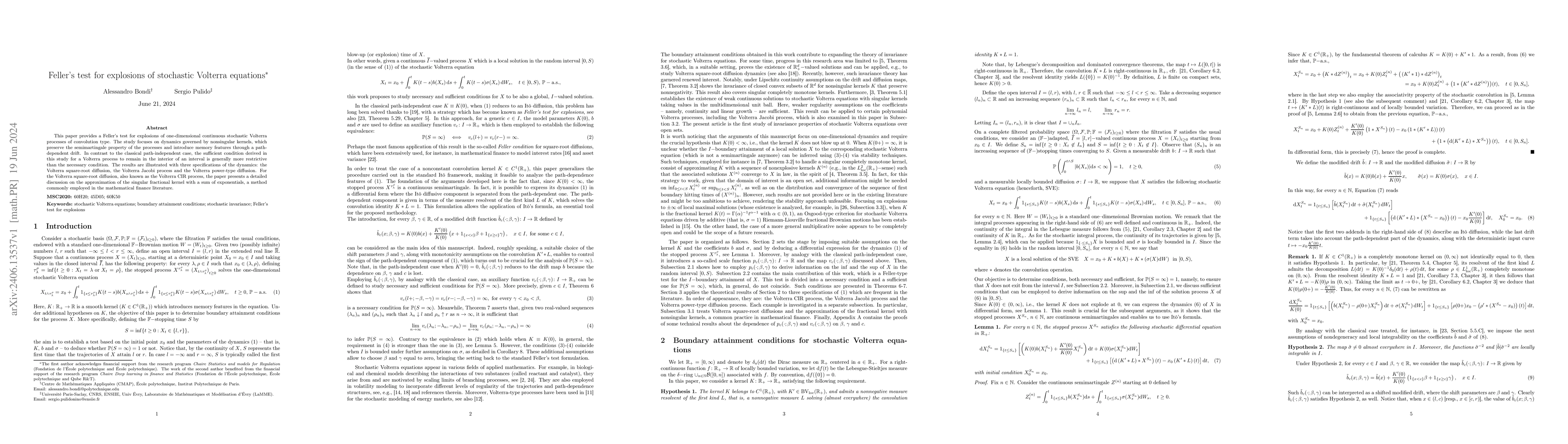 Thumbnail for Feller's test for explosions of stochastic Volterra equations