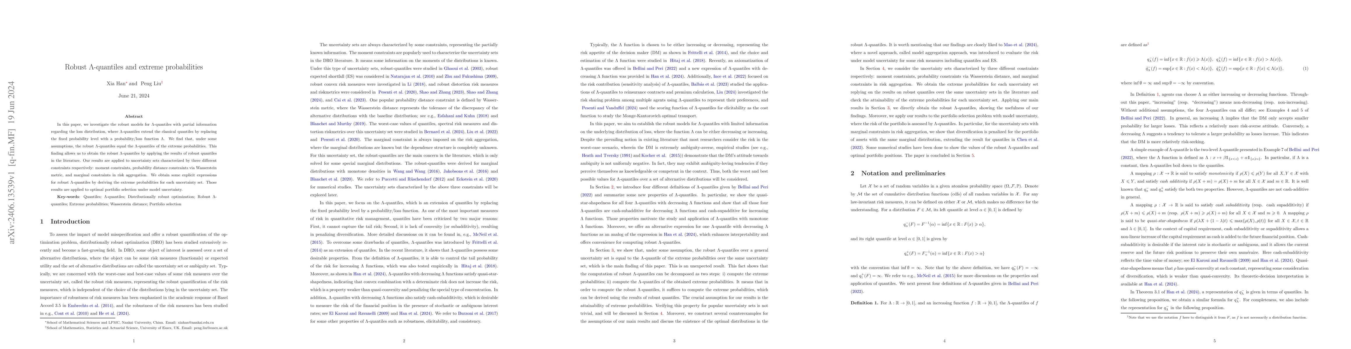 Thumbnail for Robust Lambda-quantiles and extreme probabilities