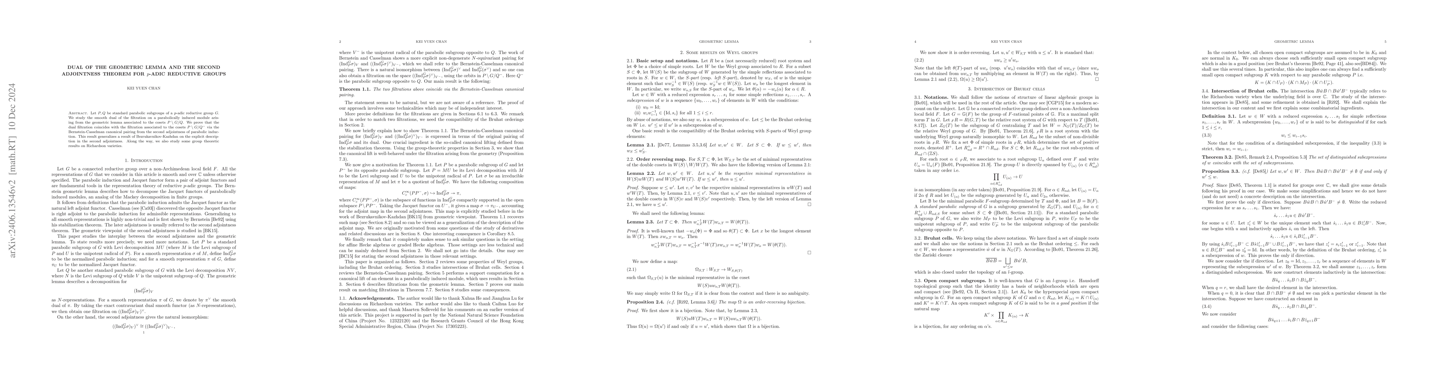 Thumbnail for Dual of the Geometric Lemma and the Second Adjointness Theorem for
  $p$-adic reductive groups