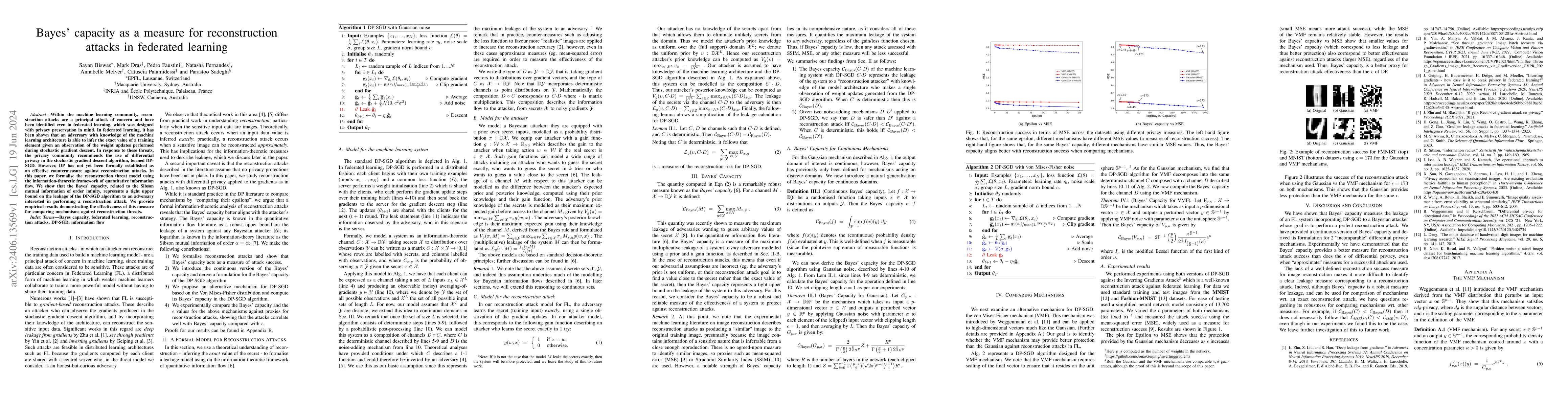 Thumbnail for Bayes' capacity as a measure for reconstruction attacks in federated
  learning