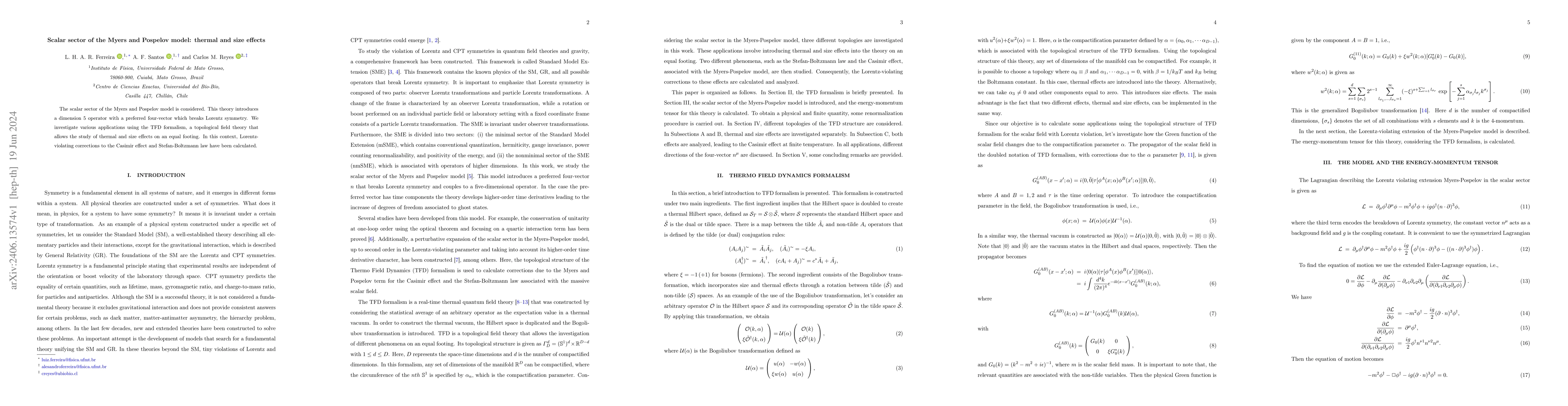 Thumbnail for Scalar sector of the Myers and Pospelov model: thermal and size effects