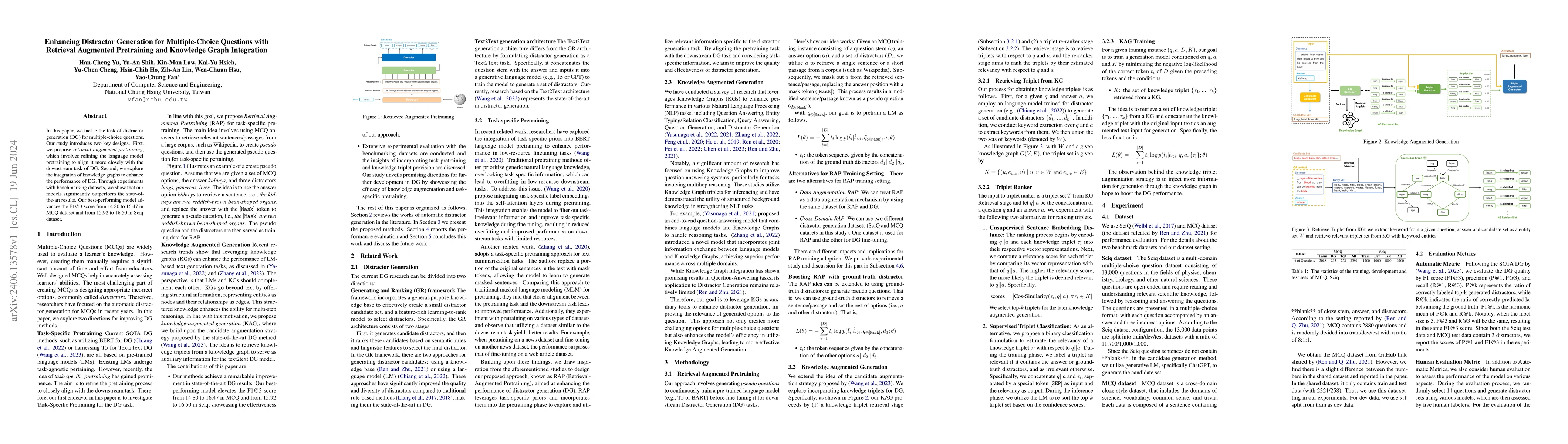 Thumbnail for Enhancing Distractor Generation for Multiple-Choice Questions with
  Retrieval Augmented Pretraining and Knowledge Graph Integration