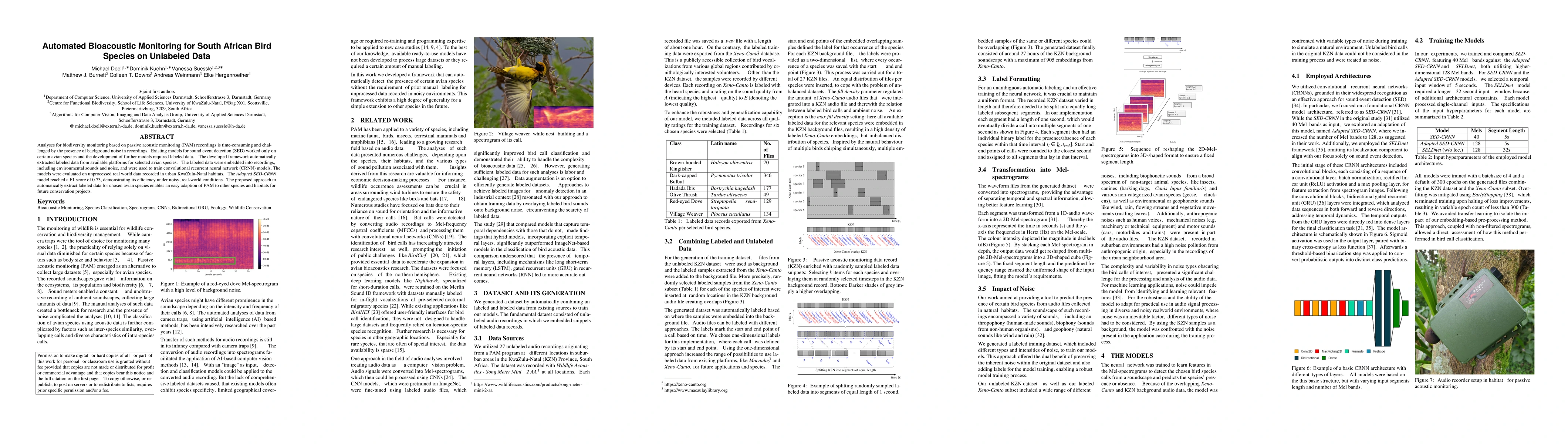 Thumbnail for Automated Bioacoustic Monitoring for South African Bird Species on
  Unlabeled Data