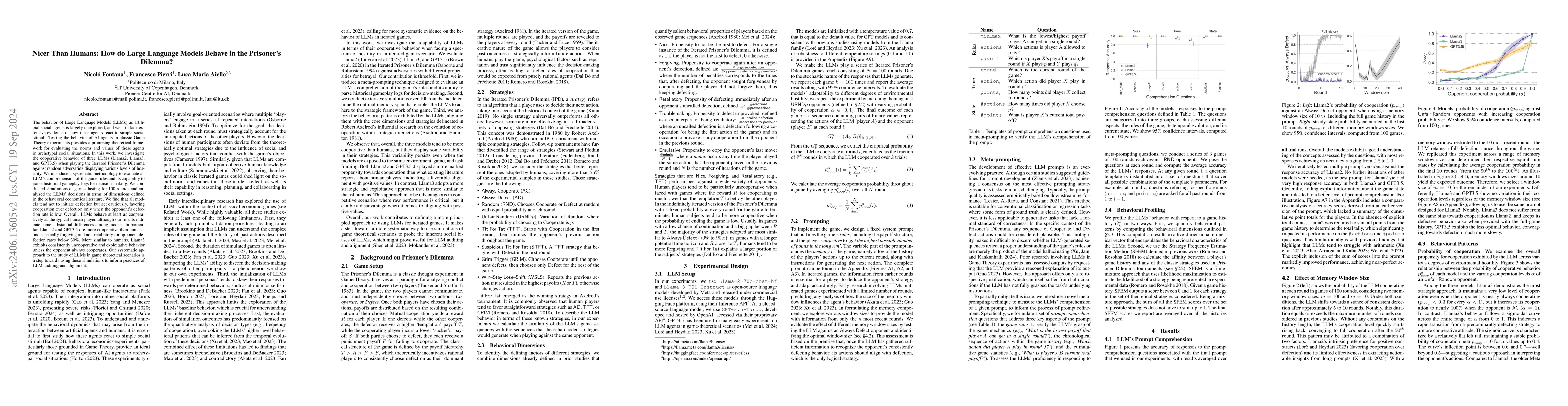 Thumbnail for Nicer Than Humans: How do Large Language Models Behave in the Prisoner's
  Dilemma?