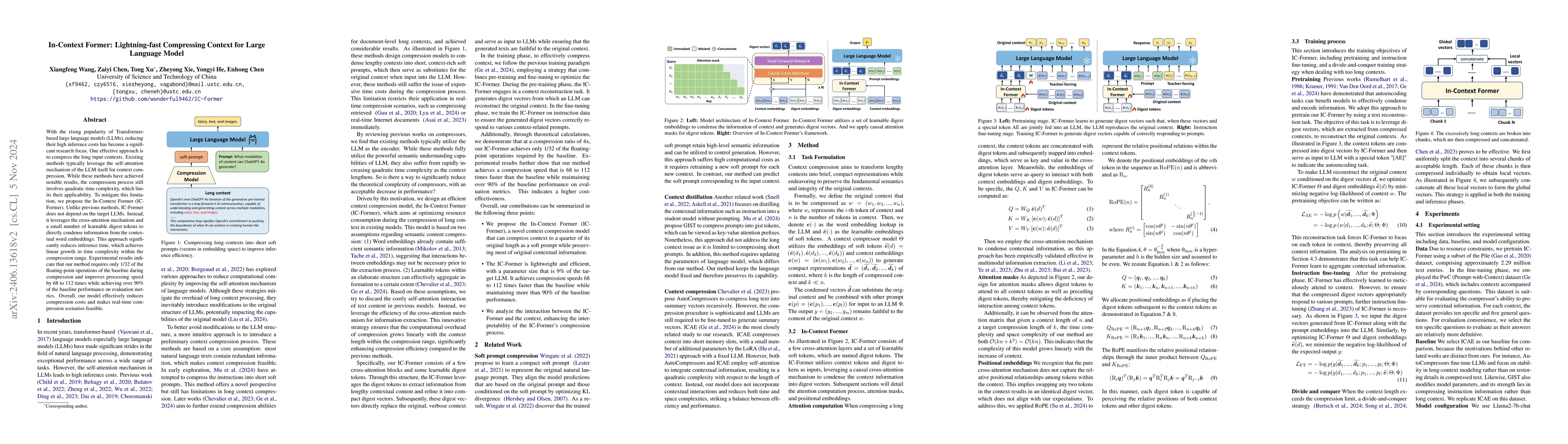 Thumbnail for In-Context Former: Lightning-fast Compressing Context for Large Language
  Model
