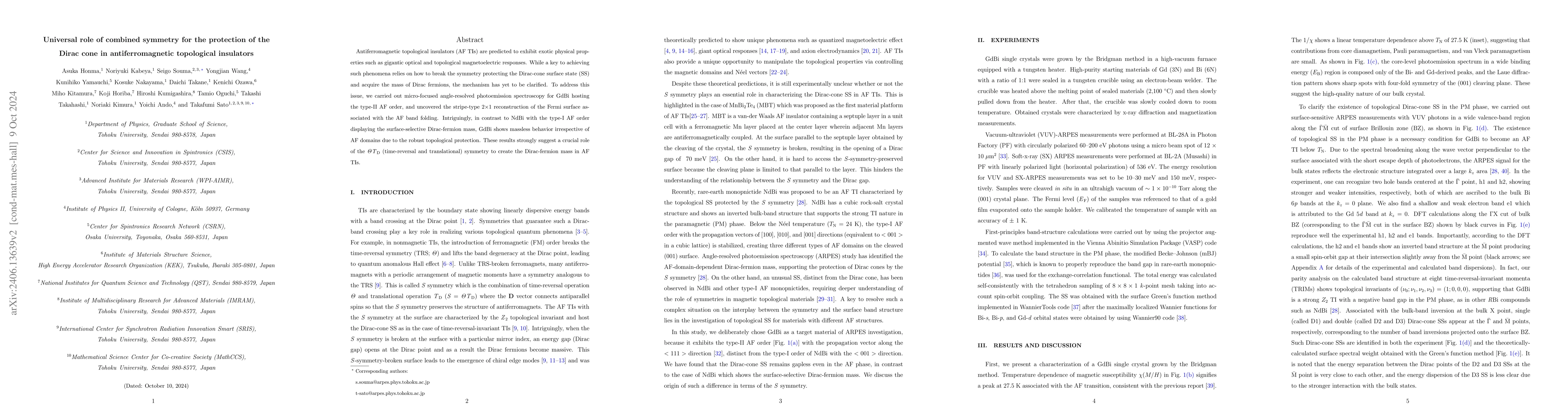 Thumbnail for Universal Role of Combined Symmetry for the Protection of the Dirac Cone
  in Antiferromagnetic Topological Insulators