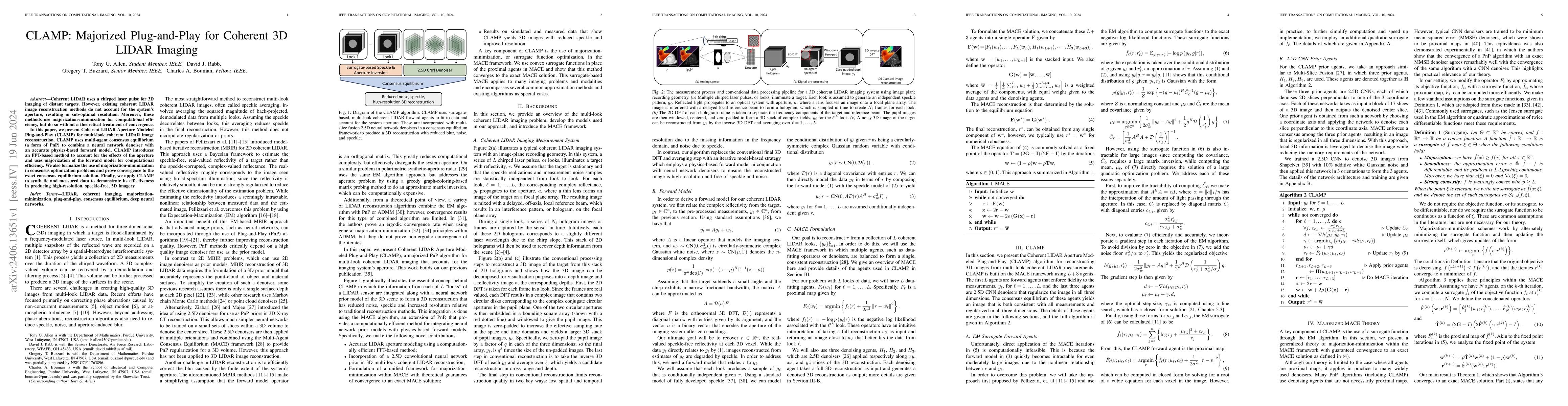 Thumbnail for CLAMP: Majorized Plug-and-Play for Coherent 3D LIDAR Imaging
