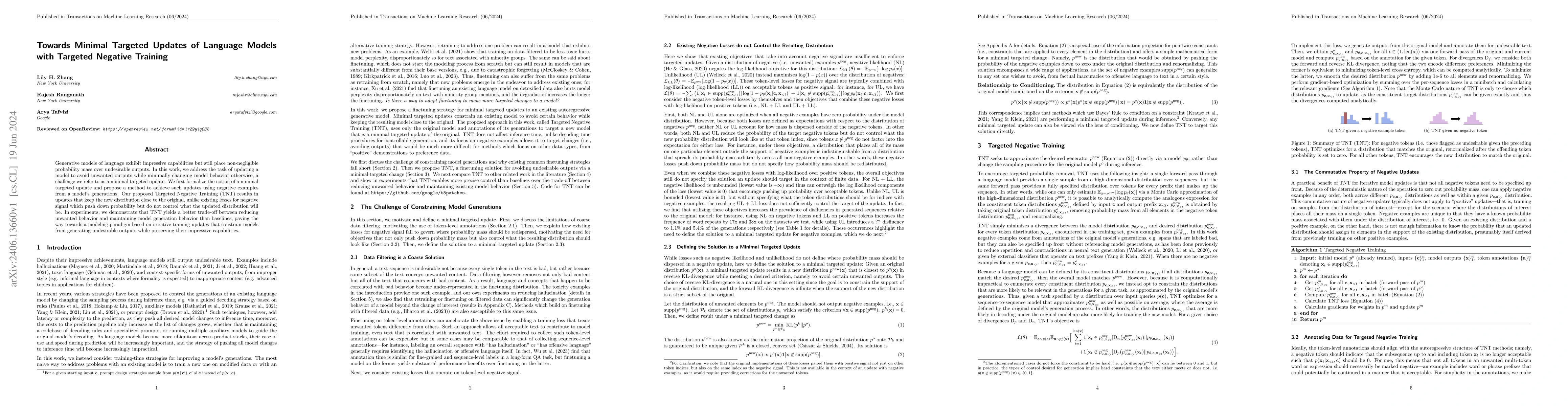 Thumbnail for Towards Minimal Targeted Updates of Language Models with Targeted
  Negative Training