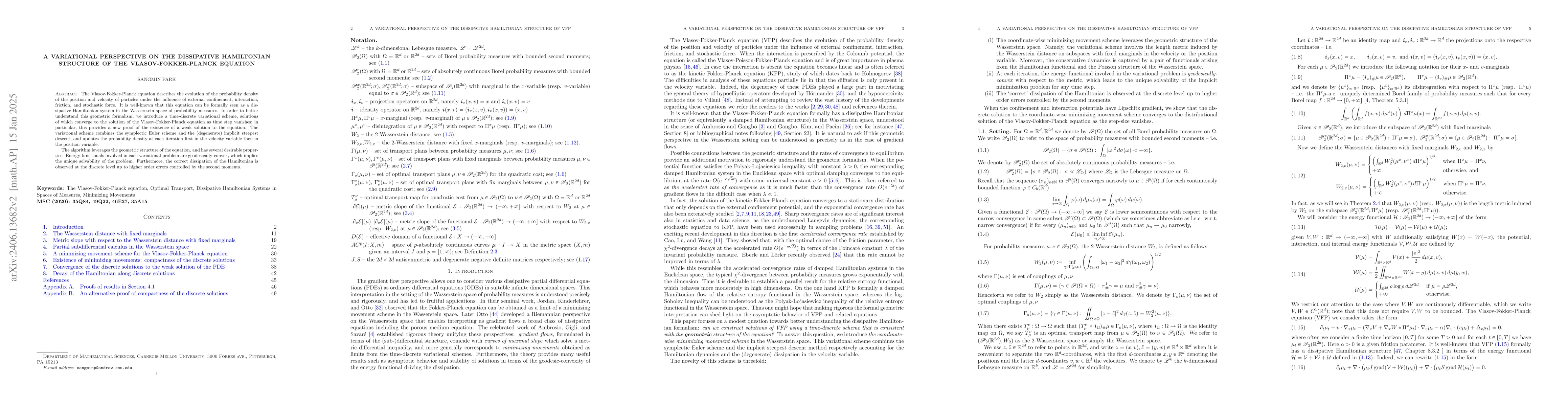 Thumbnail for A variational perspective on the dissipative Hamiltonian structure of
  the Vlasov-Fokker-Planck equation