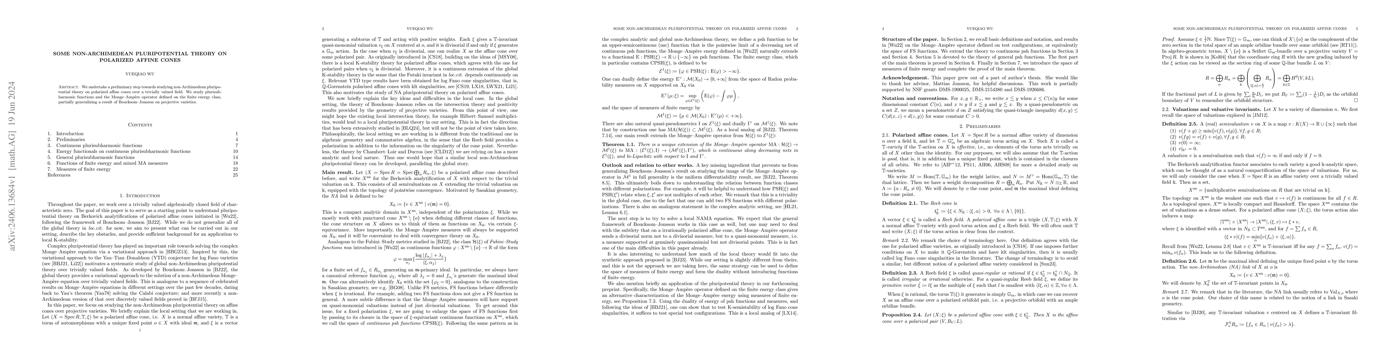 Thumbnail for Some non-Archimedean pluripotential theory on polarized affine cones