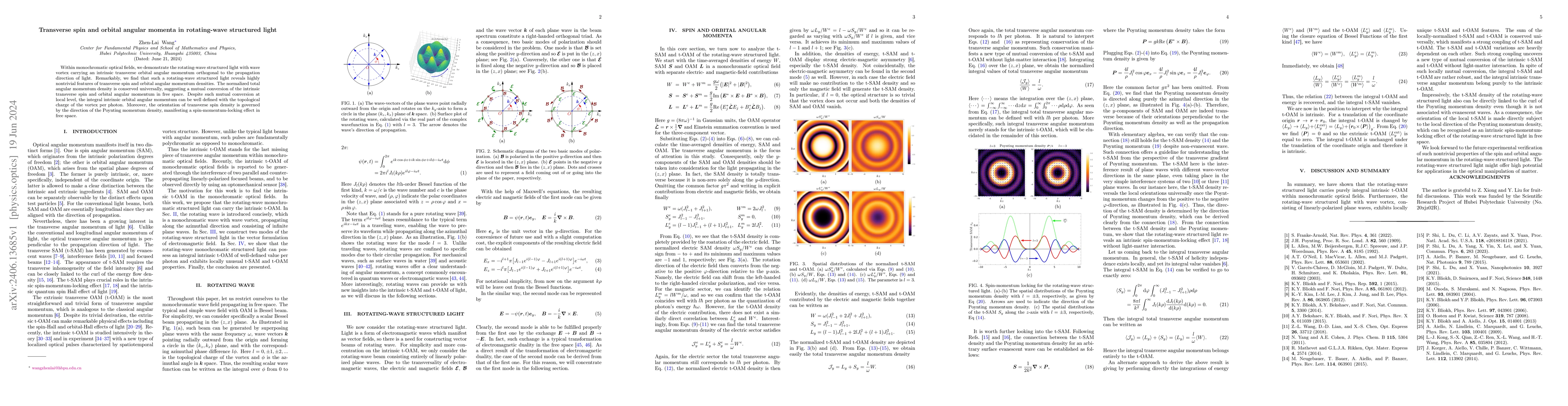 Thumbnail for Transverse spin and orbital angular momenta in rotating-wave structured
  light