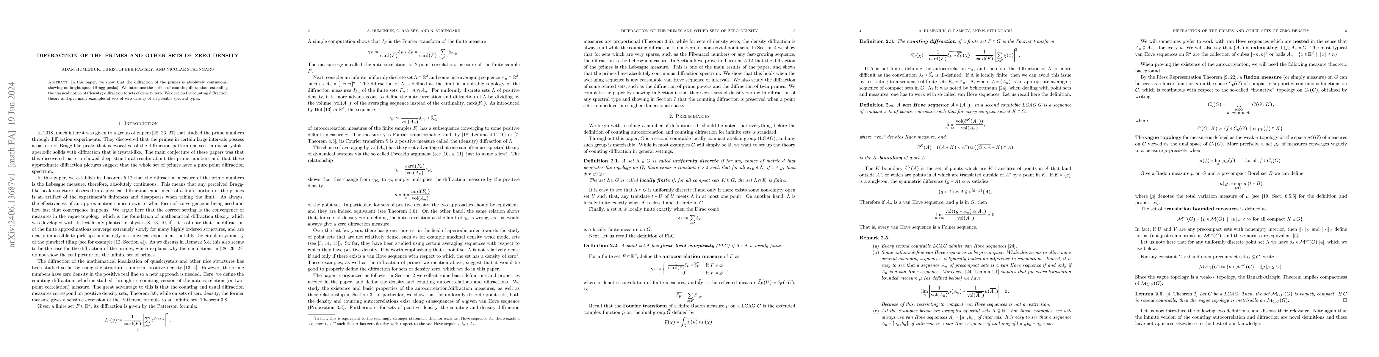 Thumbnail for Diffraction of the primes and other sets of zero density