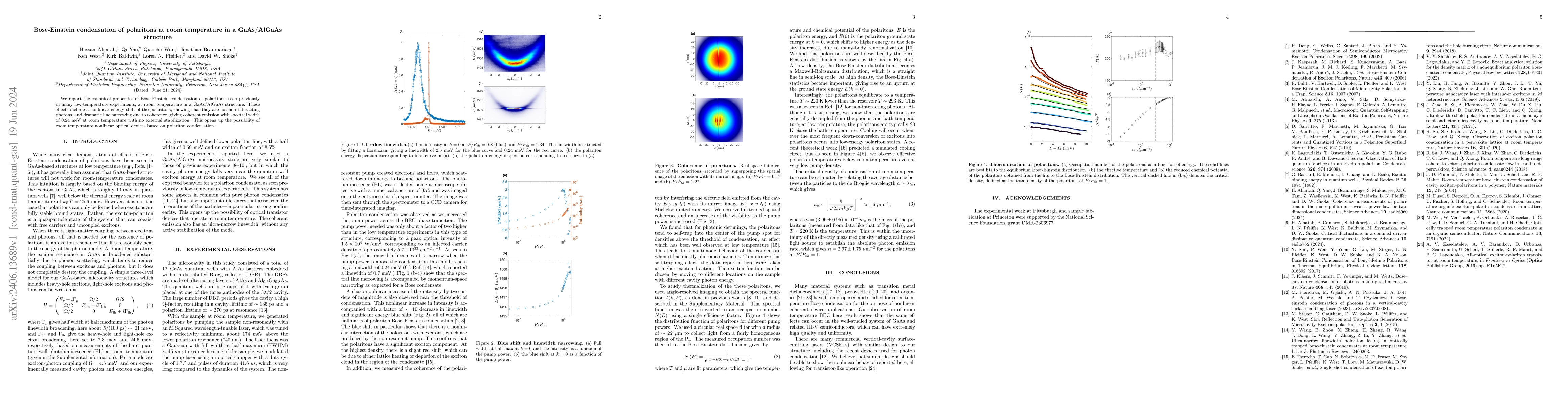 Thumbnail for Bose-Einstein condensation of polaritons at room temperature in a
  GaAs/AlGaAs structure