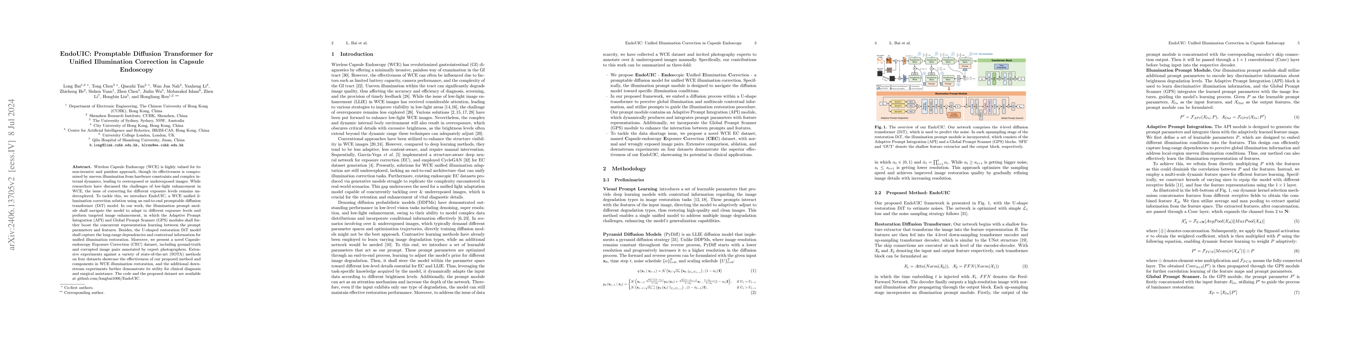 Thumbnail for EndoUIC: Promptable Diffusion Transformer for Unified Illumination
  Correction in Capsule Endoscopy