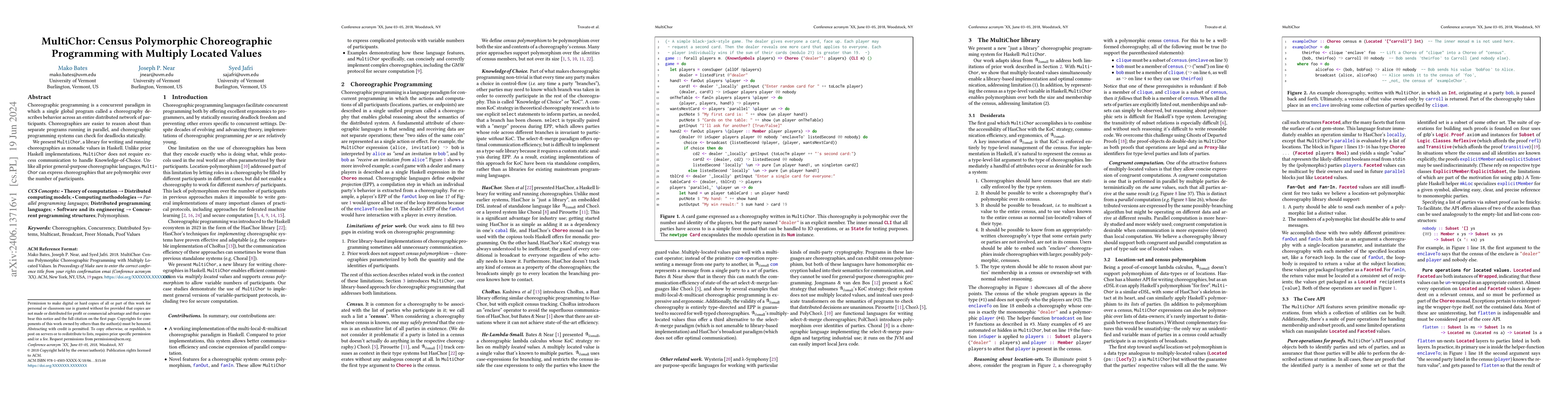 Thumbnail for MultiChor: Census Polymorphic Choreographic Programming with Multiply
  Located Values