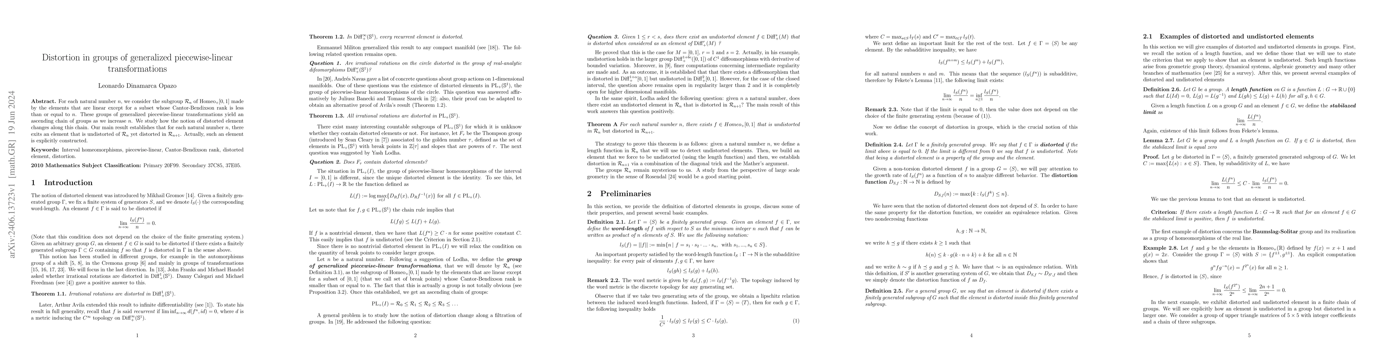 Thumbnail for Distortion in groups of generalized piecewise-linear transformations
