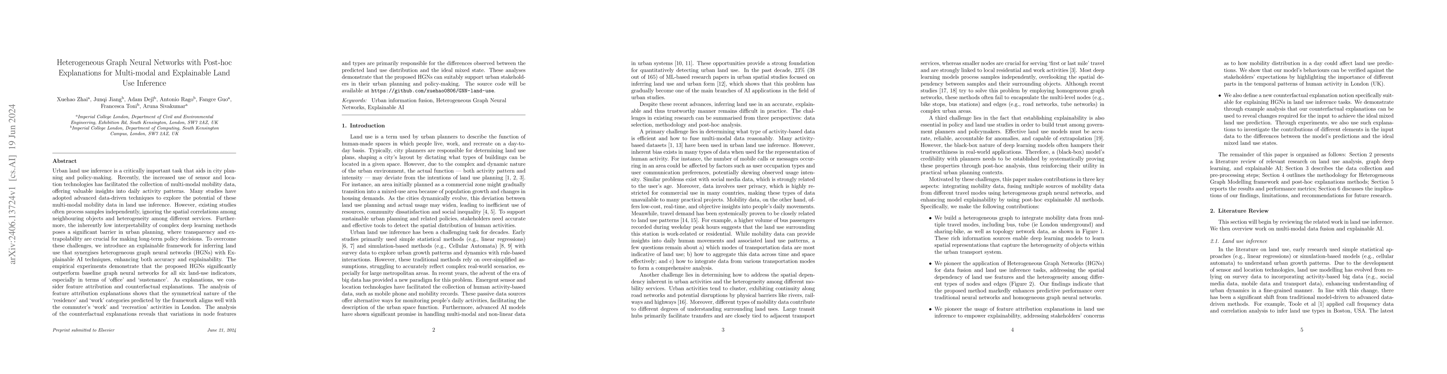 Thumbnail for Heterogeneous Graph Neural Networks with Post-hoc Explanations for
  Multi-modal and Explainable Land Use Inference