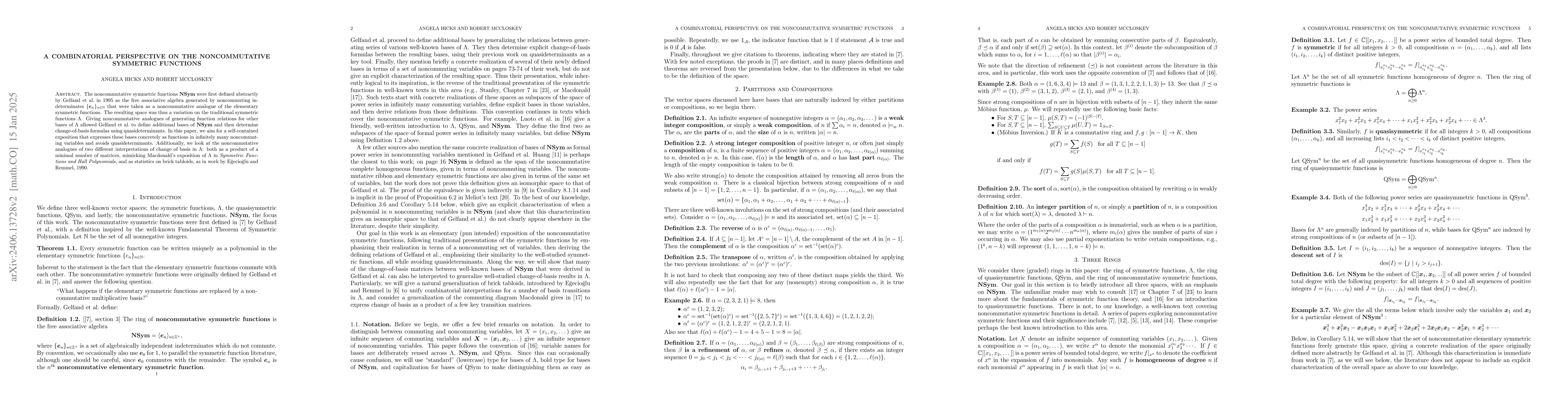 Thumbnail for A Combinatorial Perspective on the Noncommutative Symmetric Functions