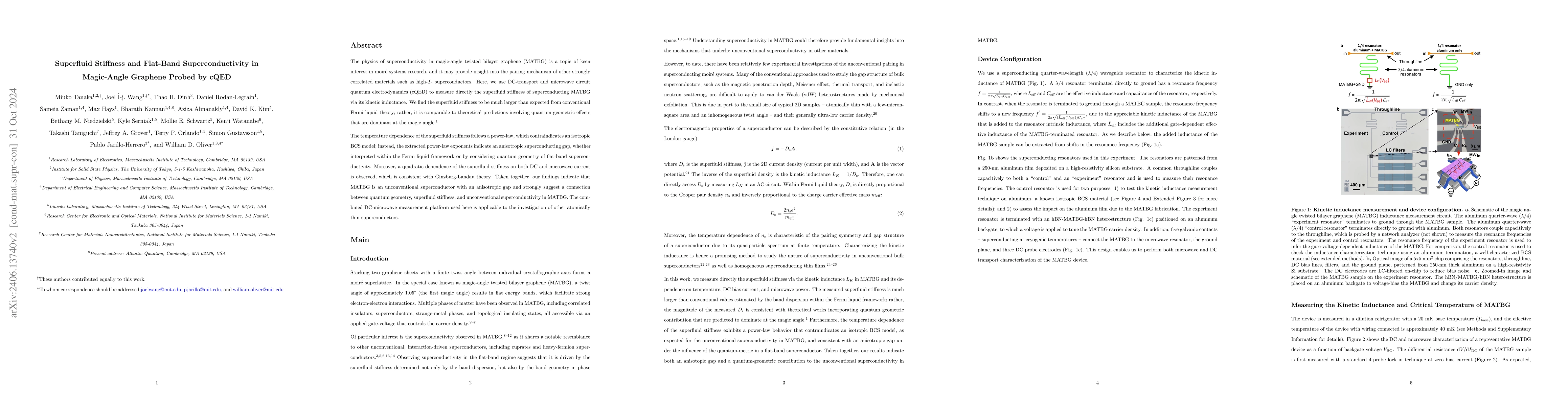 Thumbnail for Kinetic Inductance, Quantum Geometry, and Superconductivity in
  Magic-Angle Twisted Bilayer Graphene