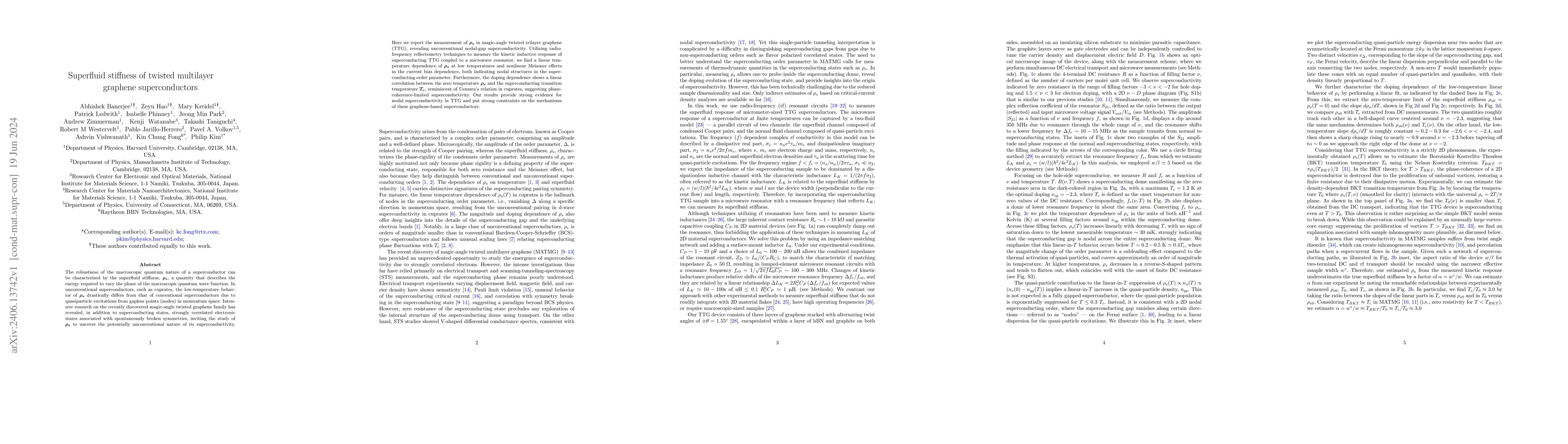 Thumbnail for Superfluid stiffness of twisted multilayer graphene superconductors