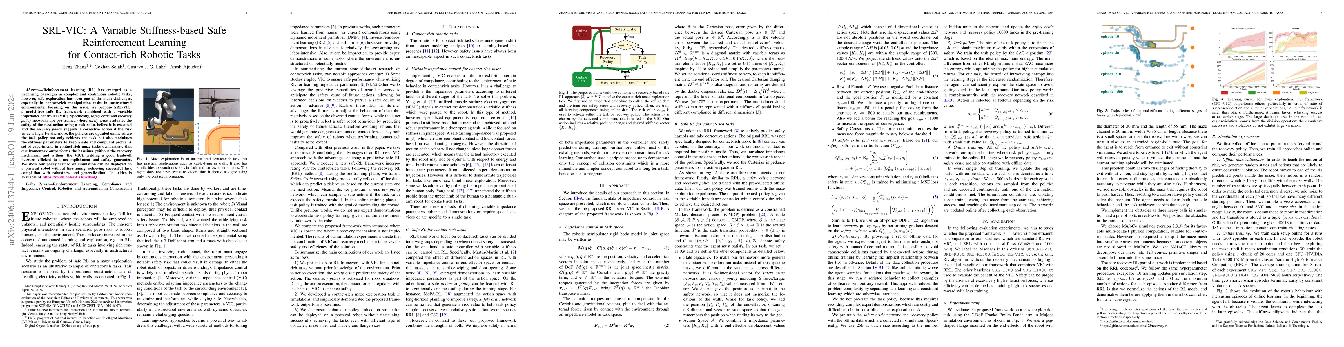 Thumbnail for SRL-VIC: A Variable Stiffness-Based Safe Reinforcement Learning for
  Contact-Rich Robotic Tasks