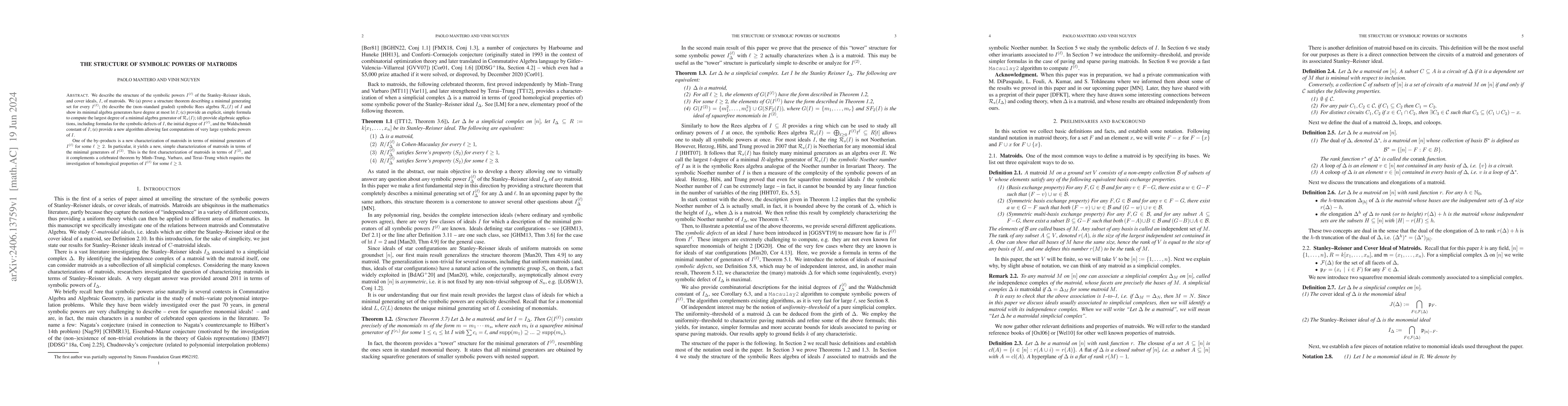 Thumbnail for The Structure of Symbolic Powers of Matroids