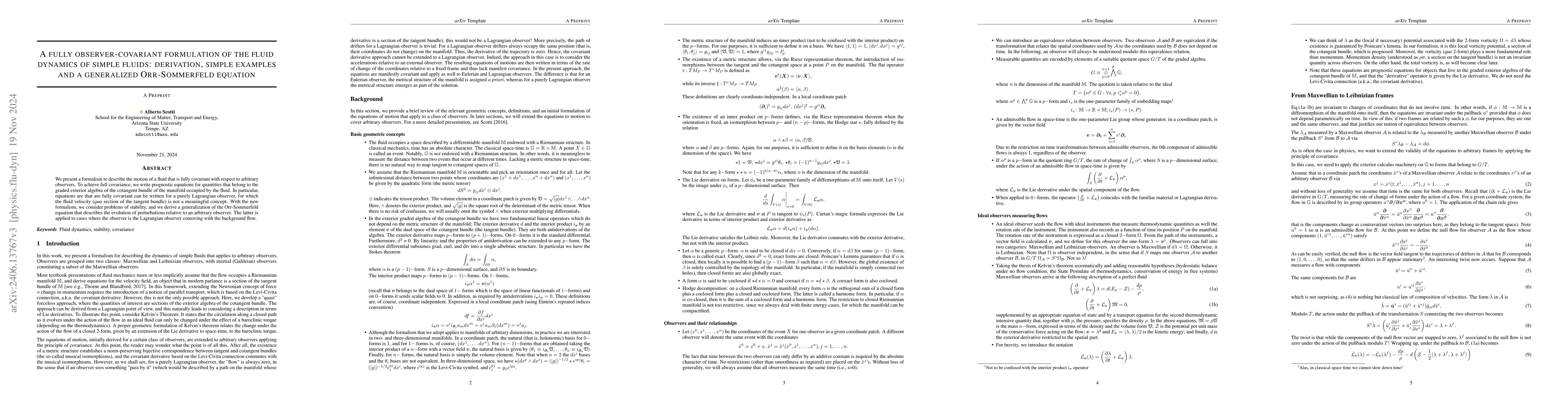 Thumbnail for A fully observer-covariant formulation of the fluid dynamics of simple
  fluids: derivation, simple examples and a generalized Orr-Sommerfeld equation