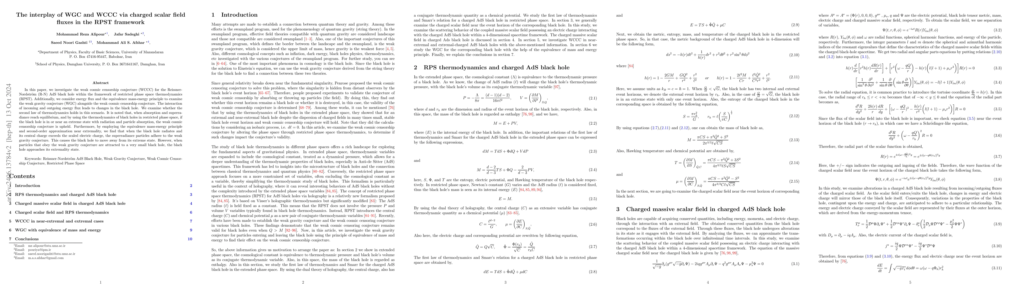 Thumbnail for The interplay of WGC and WCCC via charged scalar field fluxes in the
  RPST framework