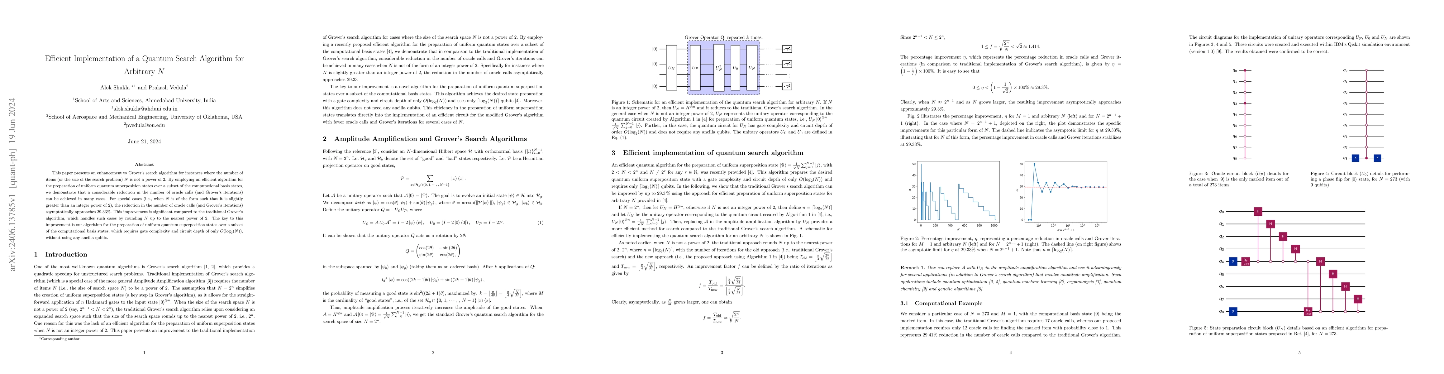 Thumbnail for Efficient Implementation of a Quantum Search Algorithm for Arbitrary N
