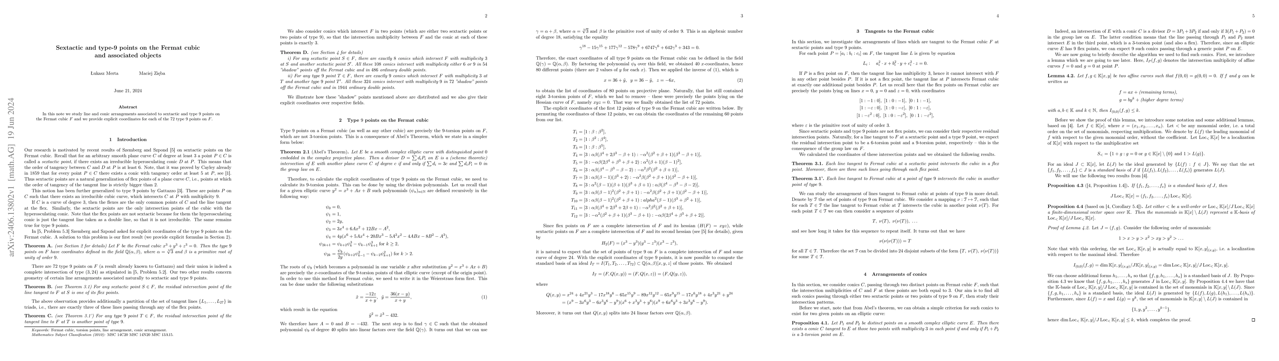 Thumbnail for Sextactic and type-9 points on the Fermat cubic and associated objects