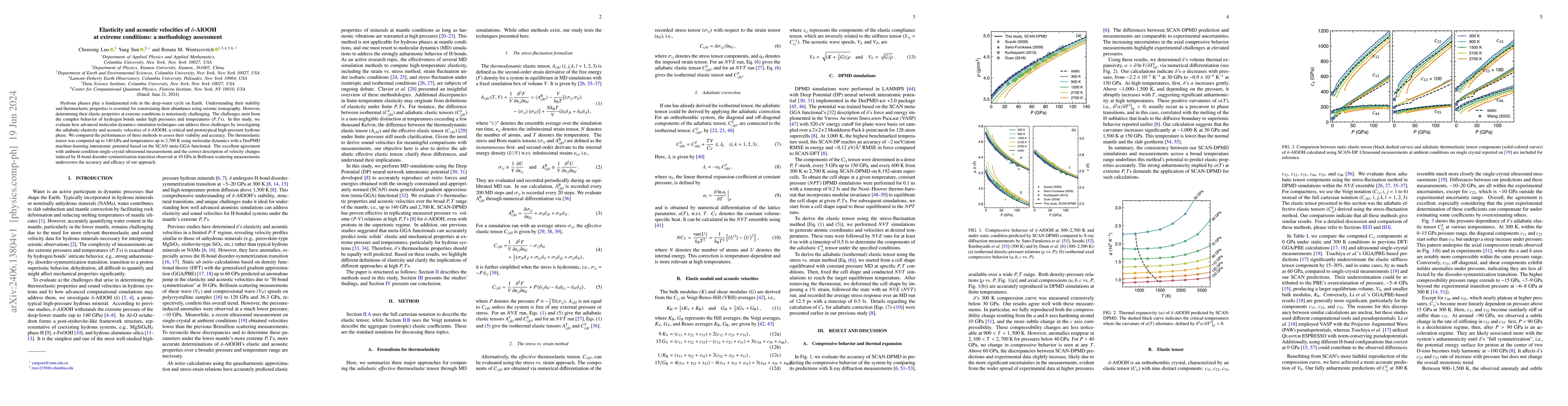 Thumbnail for Elasticity and acoustic velocities of $\delta$-AlOOH at extreme
  conditions: a methodology assessment