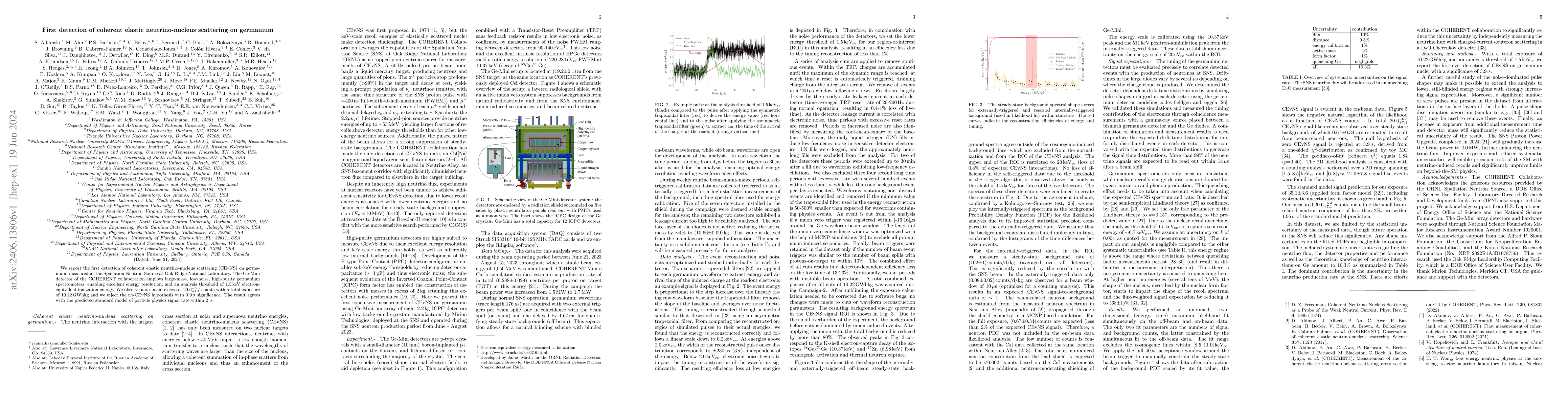 Thumbnail for First detection of coherent elastic neutrino-nucleus scattering on
  germanium