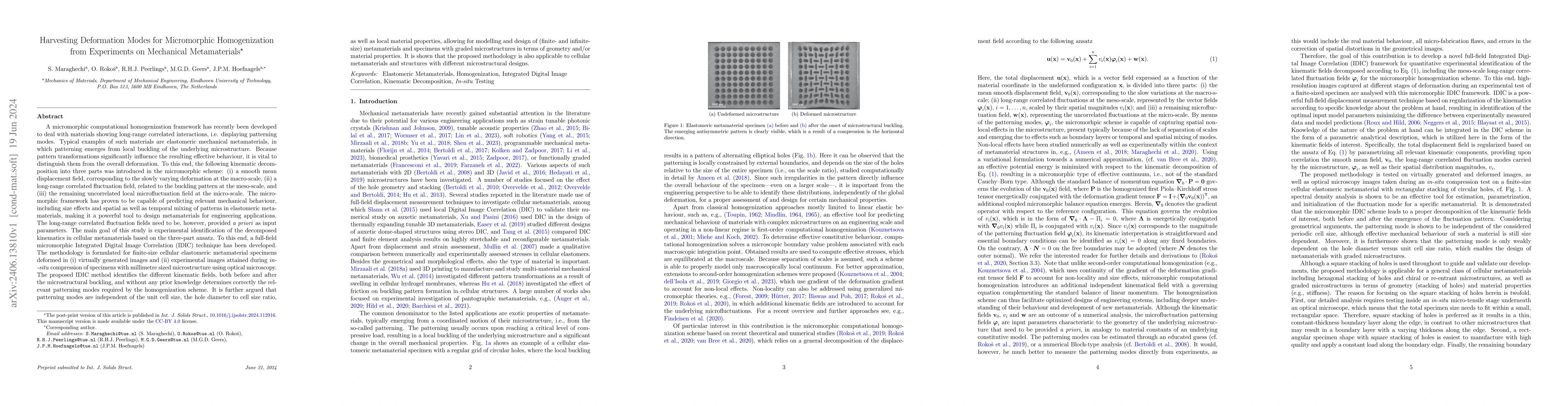 Thumbnail for Harvesting Deformation Modes for Micromorphic Homogenization from
  Experiments on Mechanical Metamaterials