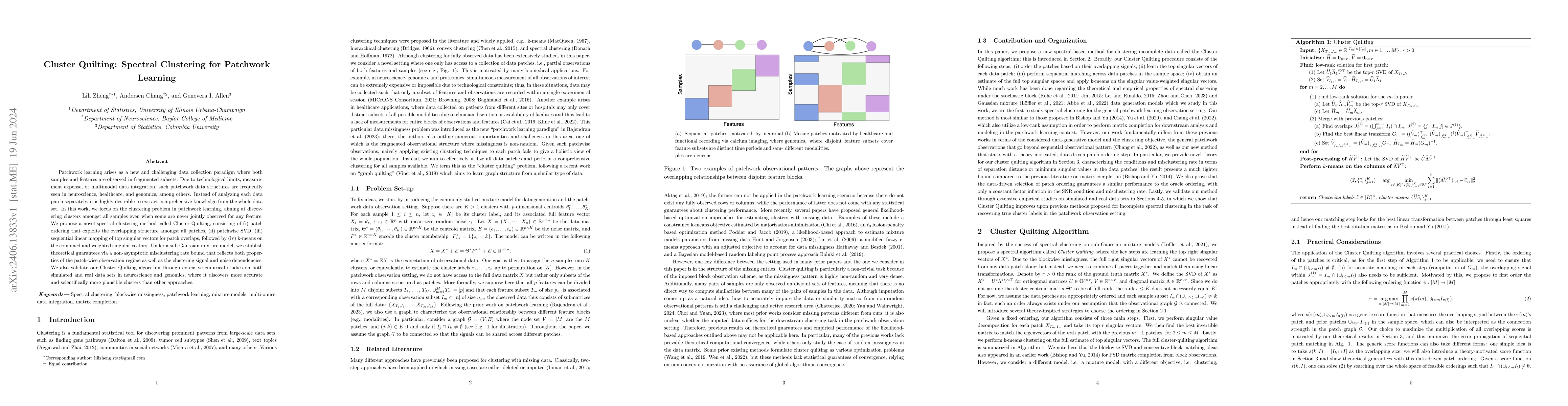Thumbnail for Cluster Quilting: Spectral Clustering for Patchwork Learning