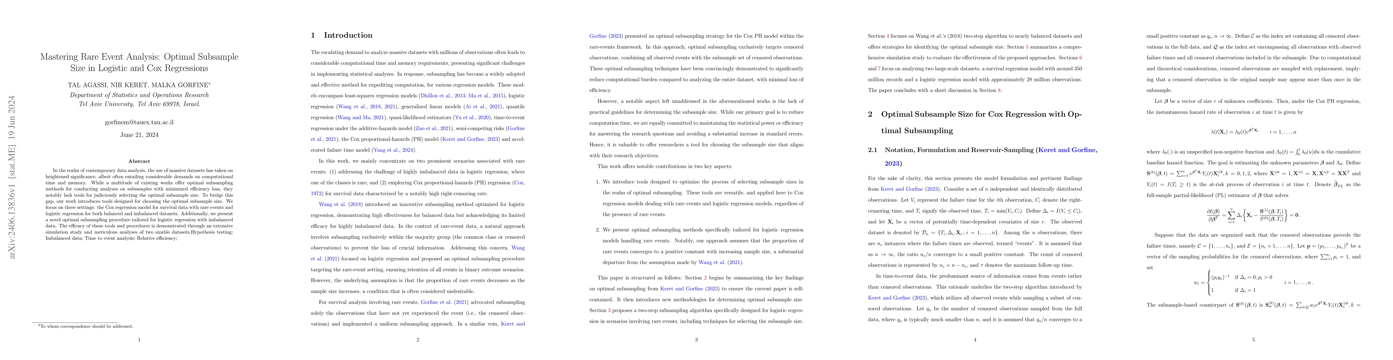 Thumbnail for Mastering Rare Event Analysis: Optimal Subsample Size in Logistic and
  Cox Regressions