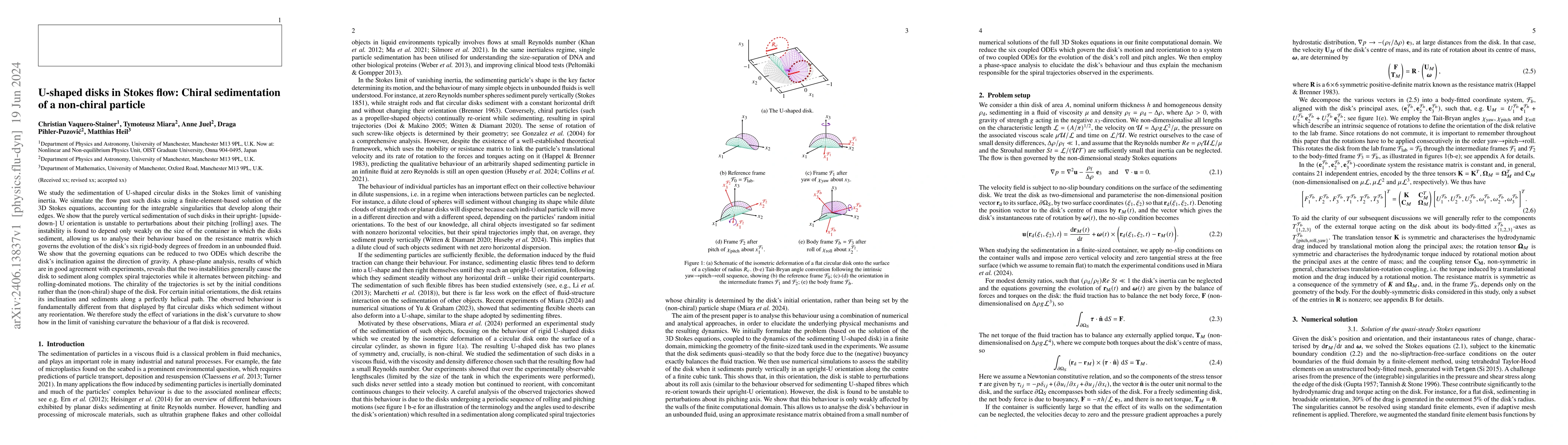 Thumbnail for U-shaped disks in Stokes flow: Chiral sedimentation of a non-chiral
  particle