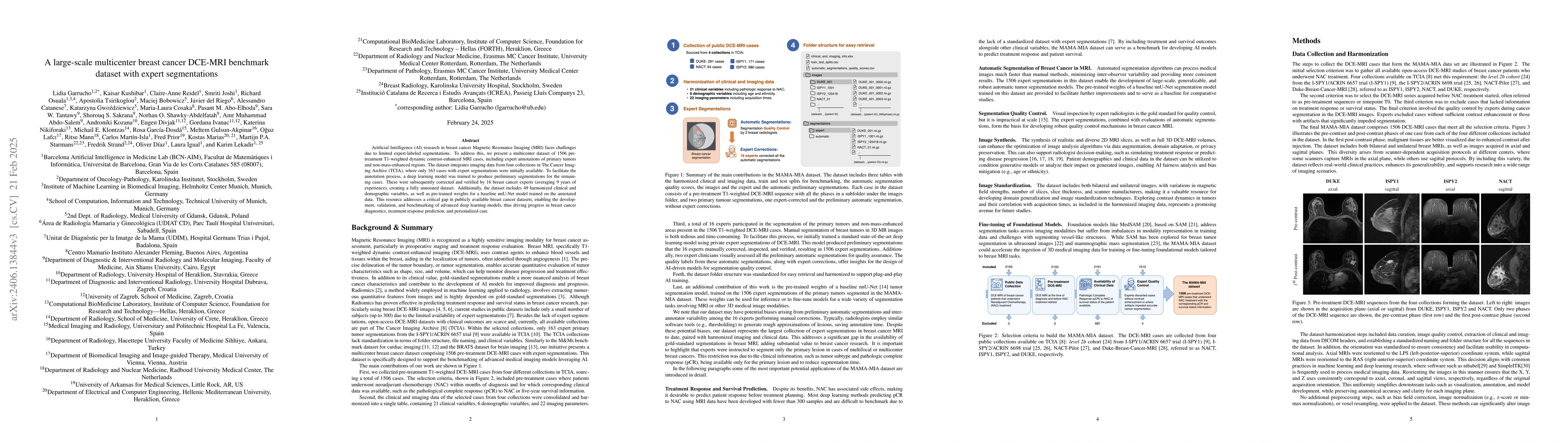 Thumbnail for MAMA-MIA: A Large-Scale Multi-Center Breast Cancer DCE-MRI Benchmark
  Dataset with Expert Segmentations
