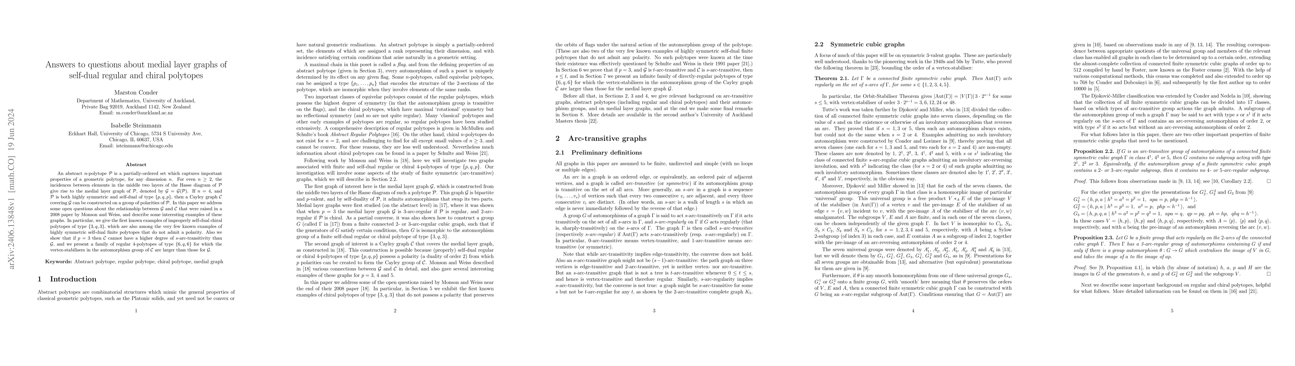 Thumbnail for Answers to questions about medial layer graphs of self-dual regular and
  chiral polytopes