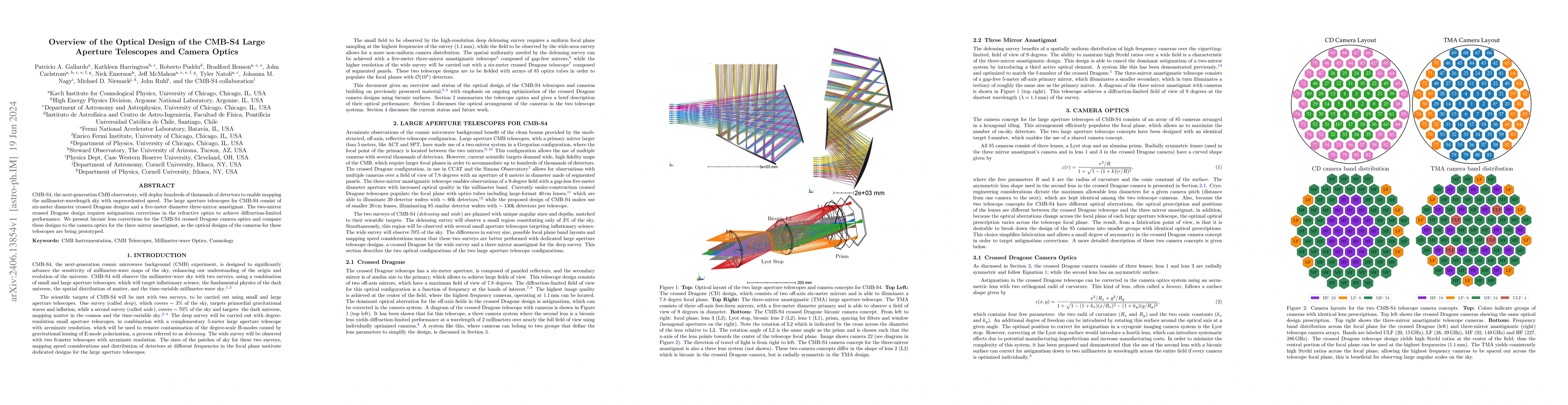 Thumbnail for Overview of the Optical Design of the CMB-S4 Large Aperture Telescopes
  and Camera Optics