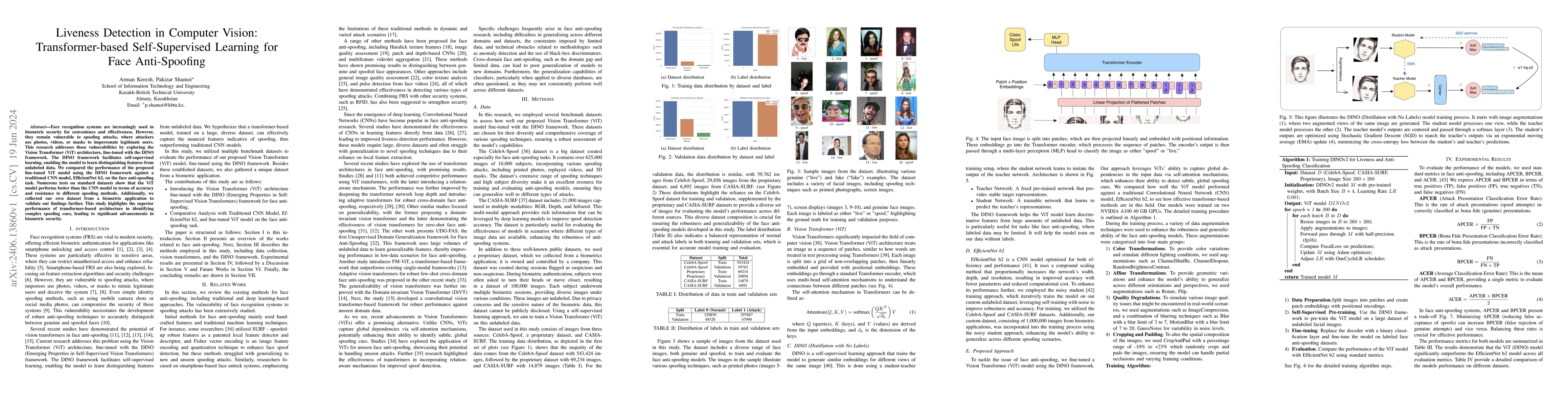 Thumbnail for Liveness Detection in Computer Vision: Transformer-based Self-Supervised
  Learning for Face Anti-Spoofing
