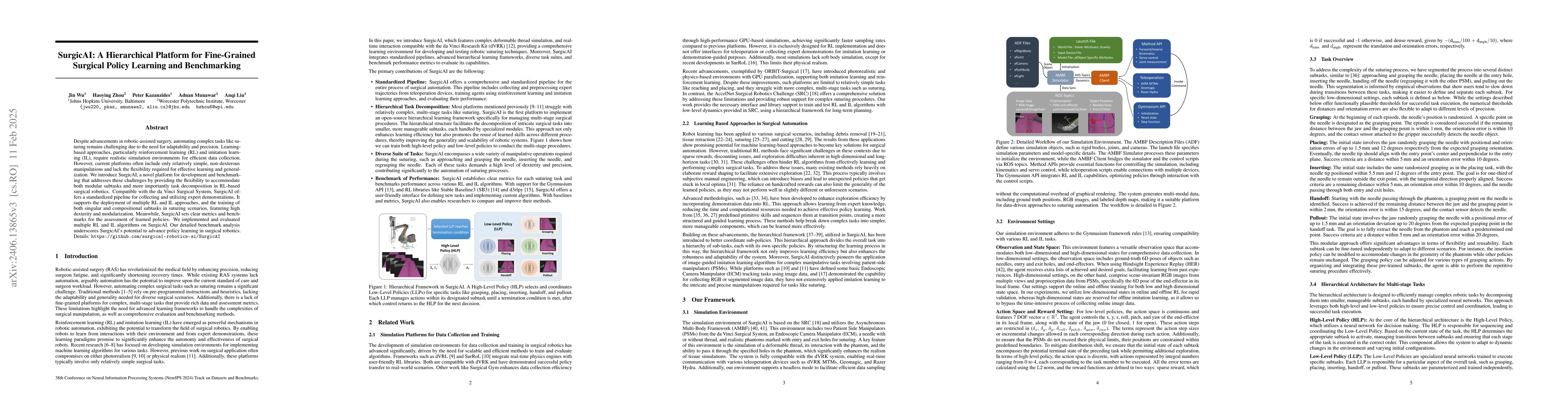 Thumbnail for SurgicAI: A Fine-grained Platform for Data Collection and Benchmarking
  in Surgical Policy Learning