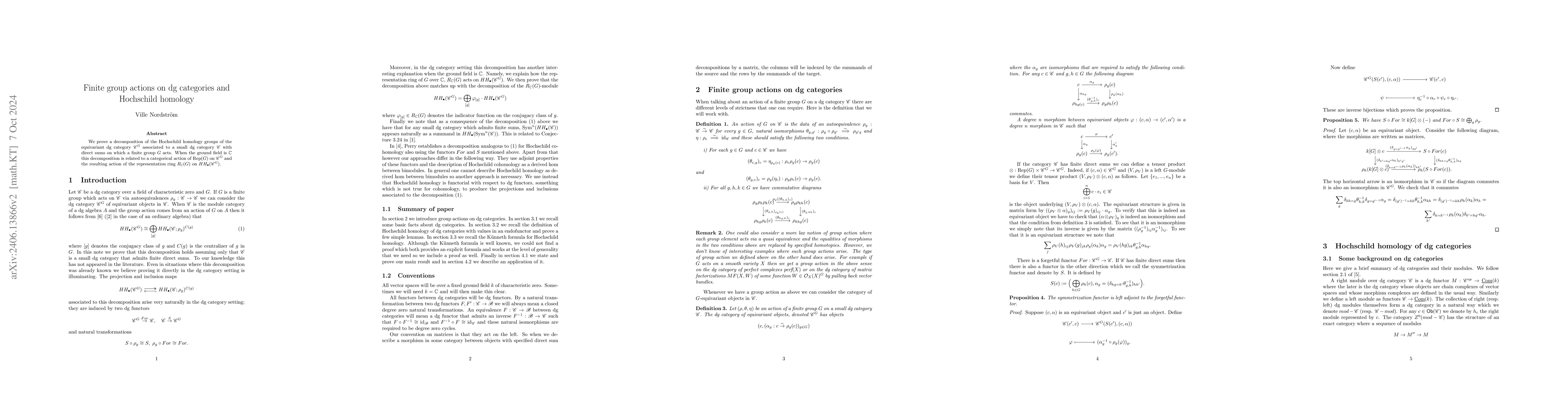 Thumbnail for Finite group actions on dg categories and Hochschild homology