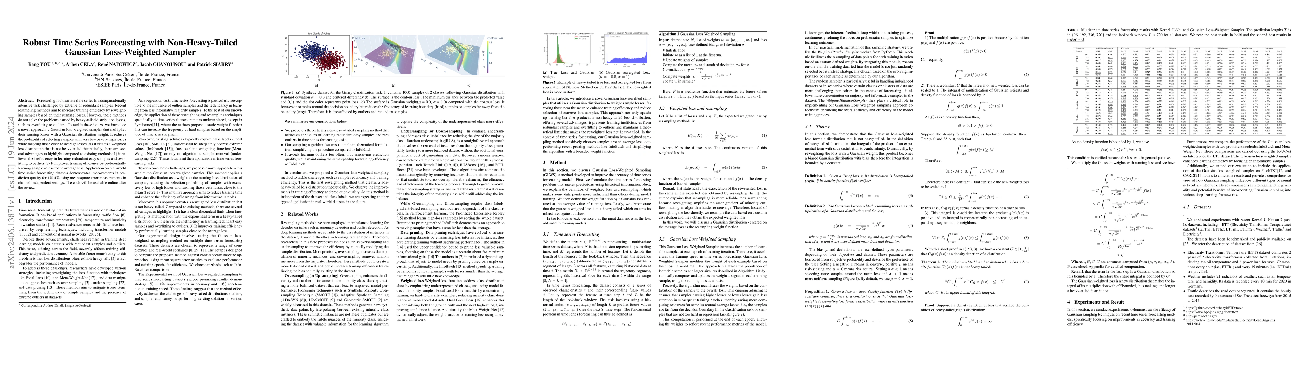 Thumbnail for Robust Time Series Forecasting with Non-Heavy-Tailed Gaussian
  Loss-Weighted Sampler