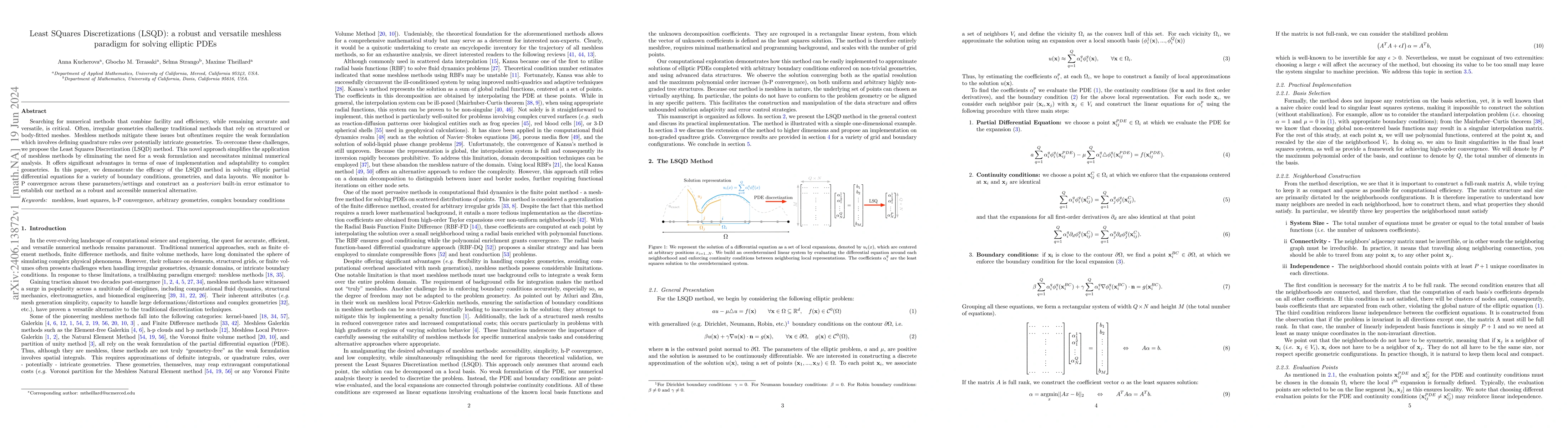 Thumbnail for Least SQuares Discretizations (LSQD): a robust and versatile meshless
  paradigm for solving elliptic PDEs
