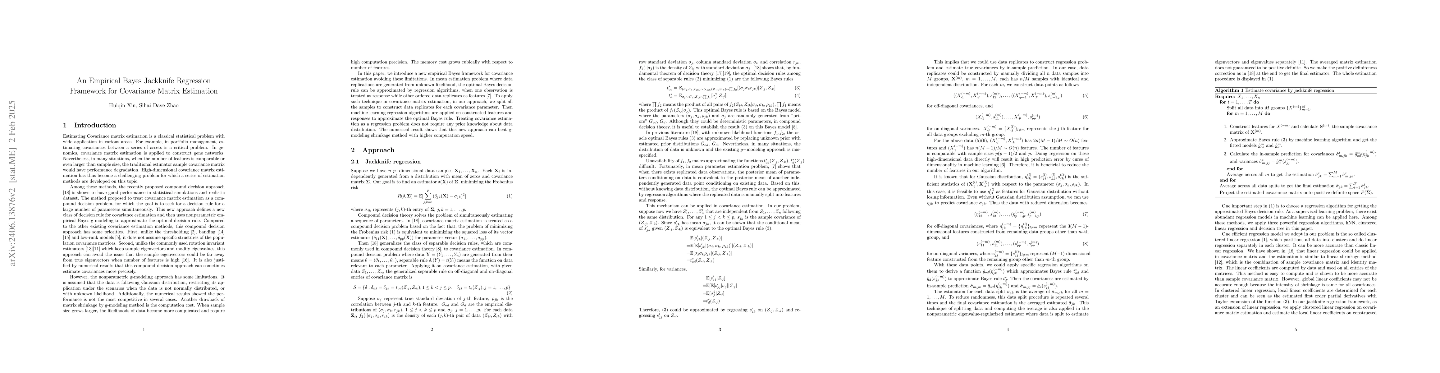 Thumbnail for An Empirical Bayes Jackknife Regression Framework for Covariance Matrix
  Estimation